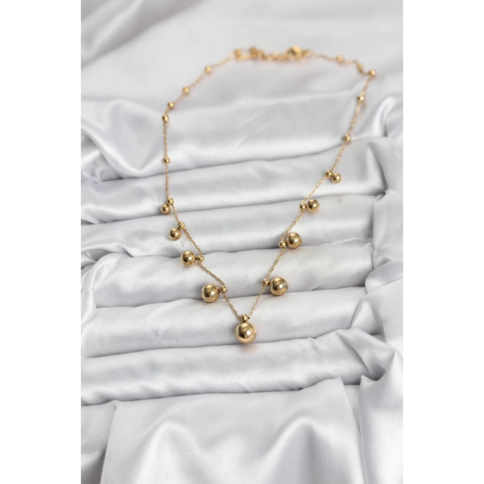316L Çelik Zincir Gold Renk Topçuklu Kolye