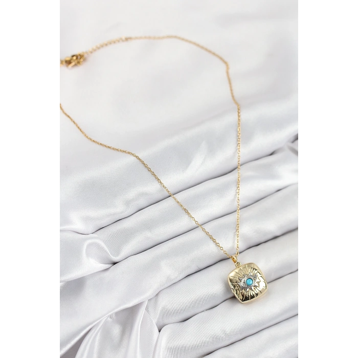 316L Çelik Zirkon Taşlı Açılabilr Kapaklı Göz Model Gold Renk Kadın Kolye