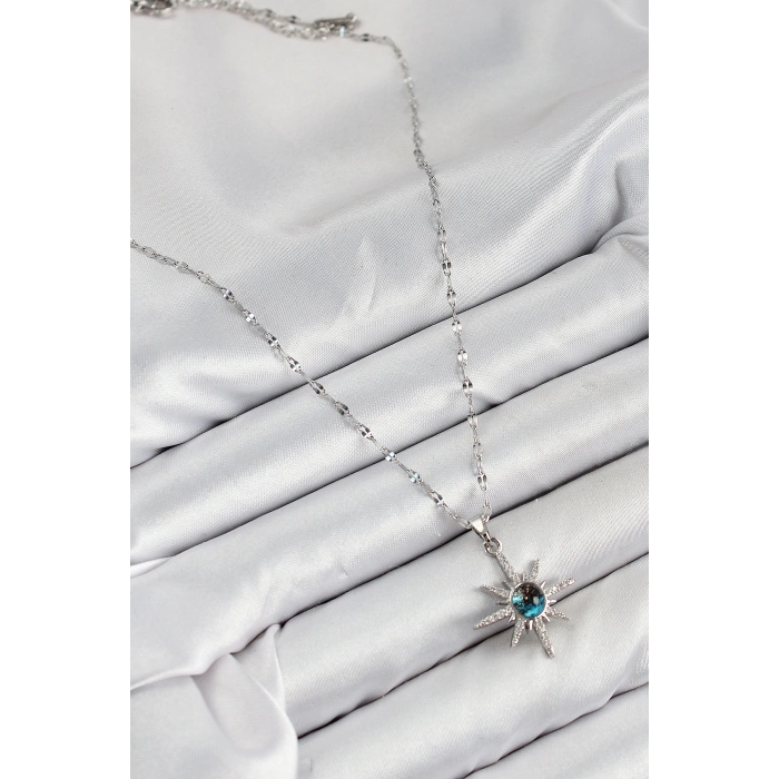 316L Çelik Zirkon Taşlı Kutup Yıldızı Model Gümüş Renk Kadın Kolye