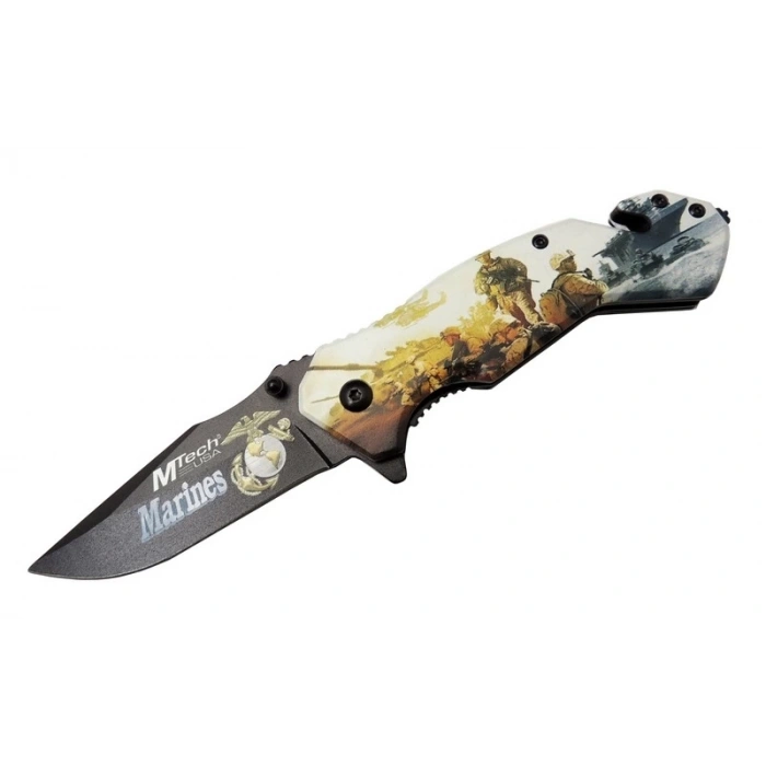 4 23 2 Marines Kurtarma / Kamp Çakı 20cm - Yarı Otomatik, Cam Kırma Ve İp Kesme Aparatlı