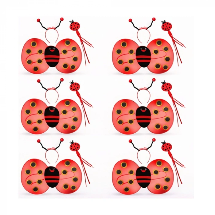 6lı Uğur Böceği Ateş Böceği Kostüm Seti – Kanat Taç Asa