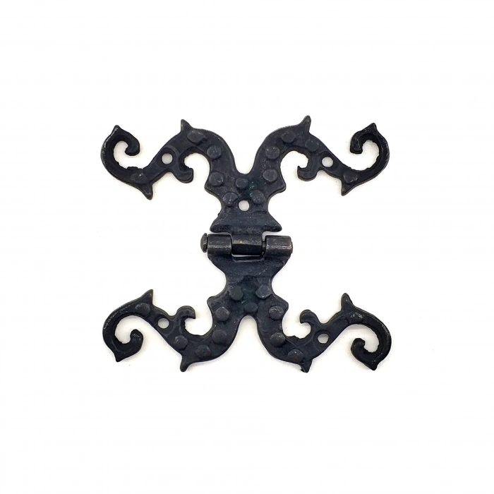 Antika Tarz Dekoratif Pirinç Süslü Menteşe - 100x90 Mm, Oksit