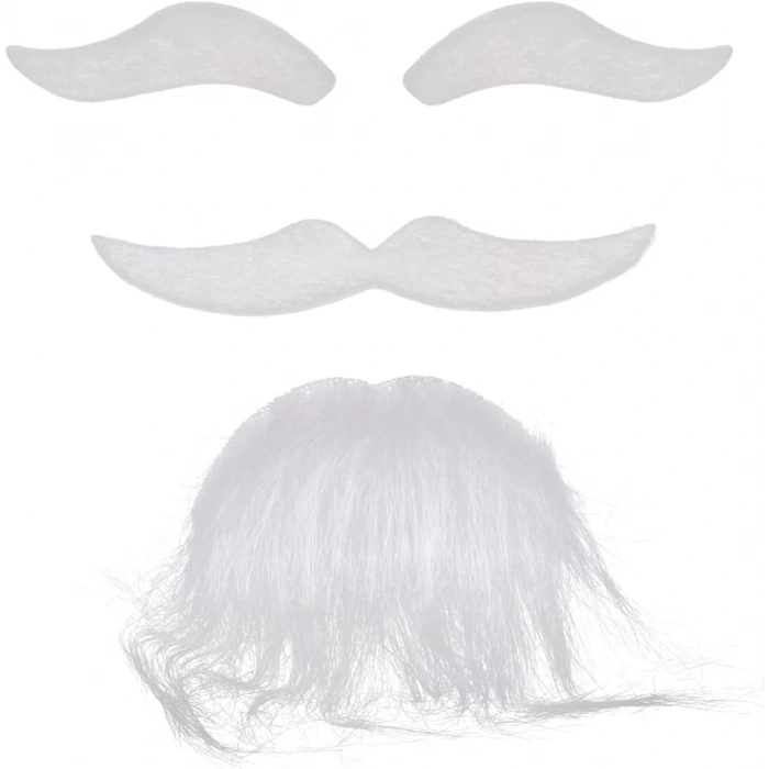 Beyaz Renk Kendinden Yapışkanlı Takma Sakal Bıyık Ve Kaş Seti