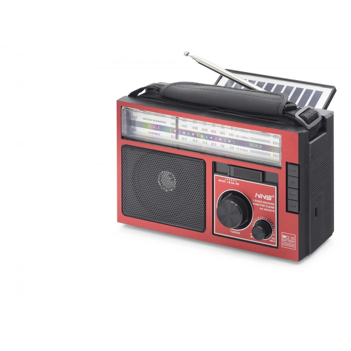 Bluetooth Solar Panelli Fm Radyo Usb Tf Nostaljik Hoparlör - Kırmızı Siyah NS9952BTS