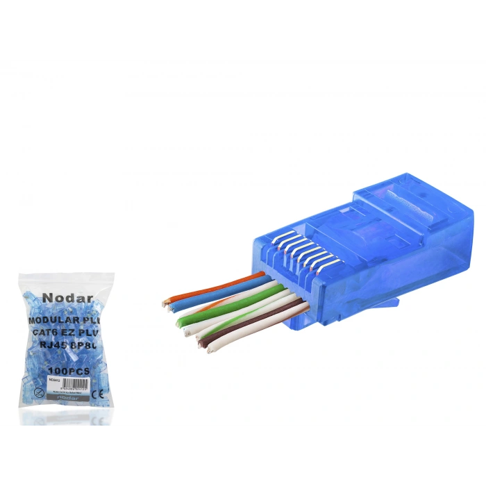 Cat6 Ez Rj45 Konnektör - 100 Adet Mavi / Ekonomik Poşet Paket ND2412