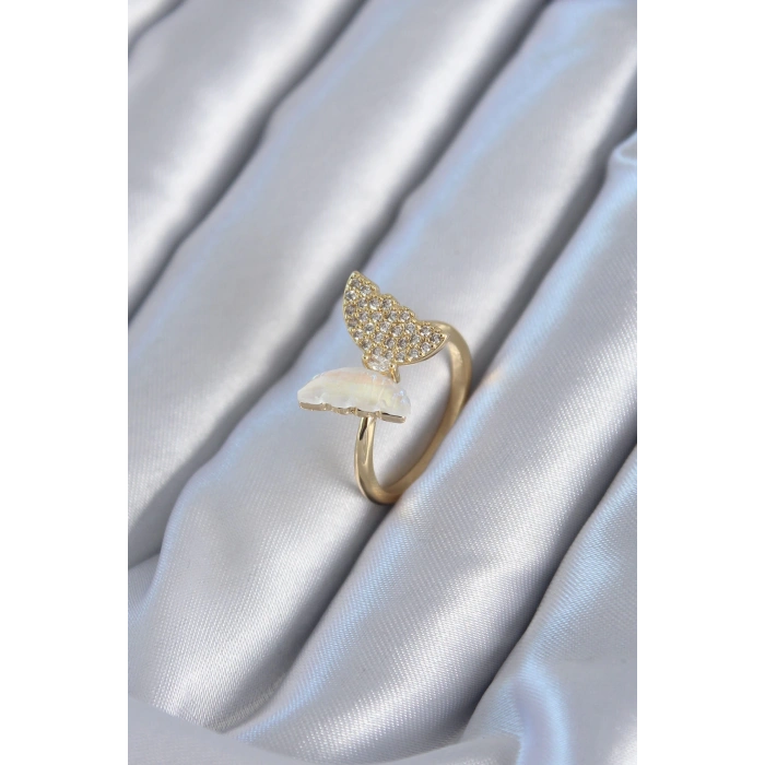 Gold Renk Zirkon Taş Detay Pirinç Kadın Yüzük