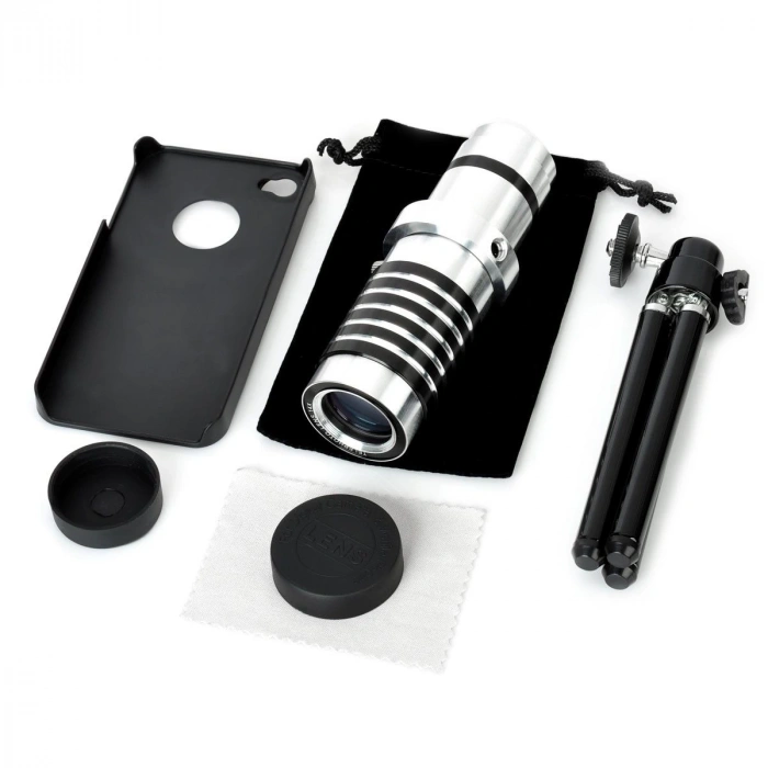 Iphone 5 5S - Iphone 4 4S Için Alüminyum 14X Optik Zoom Yakından Görüntü Çekme Dürbün