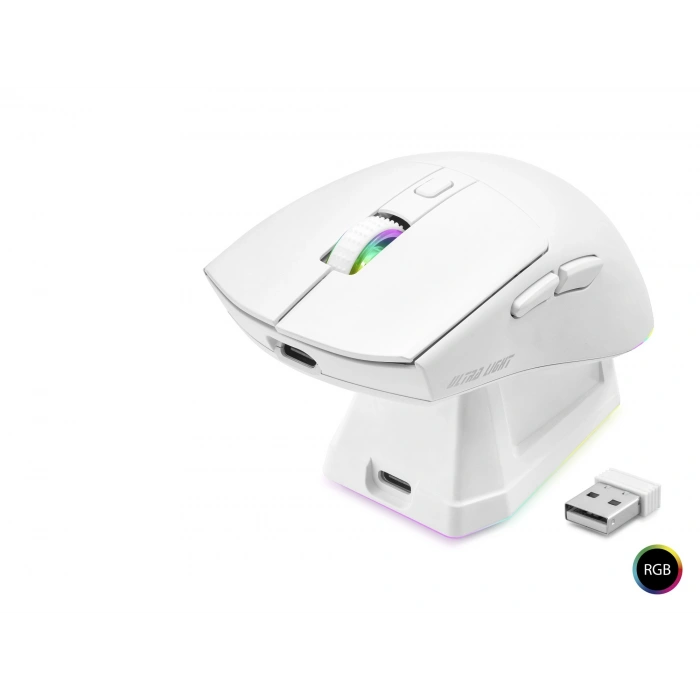 Kablosuz Gaming Rgb Mouse Şarj Standlı - Beyaz MF1215W