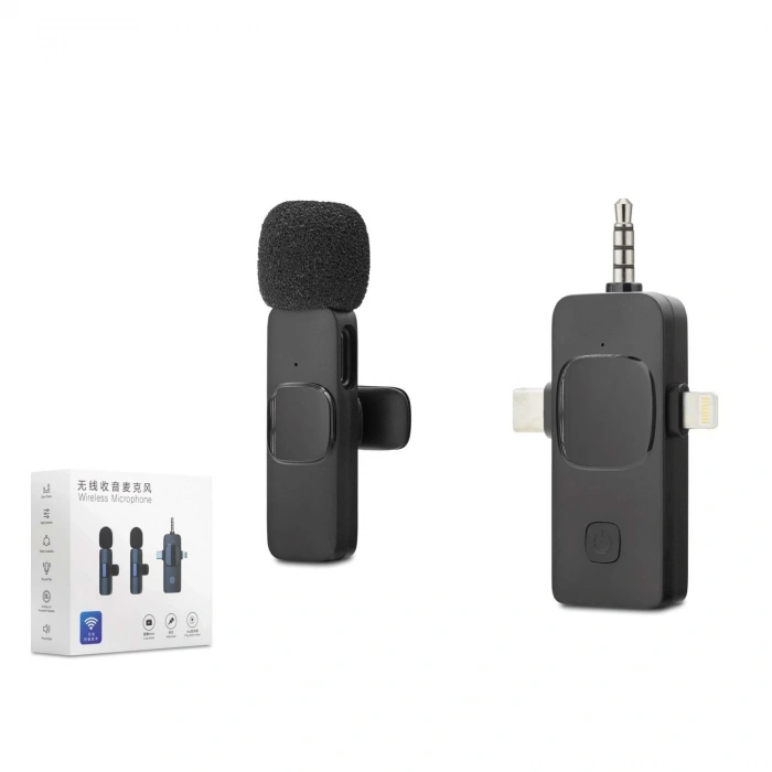 Kablosuz Yaka Mikrofonu Type-c Lightning 3.5 Mm Siyah HDX2781