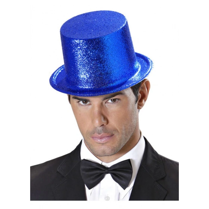 Koyu Mavi Renk Uzun Plastik Simli Parti Şapkası