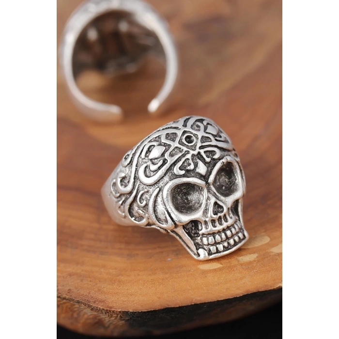 Kuru Kafalı Gümüş Renk Erkek Yüzük