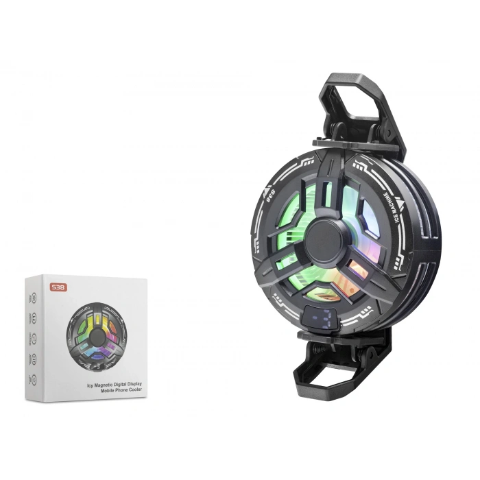 Manyetik Klipsli Telefon Soğutucu Fan Rgb Isı Göstergeli Siyah S38