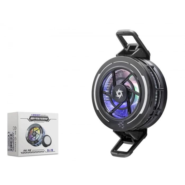 Manyetik Klipsli Telefon Soğutucu Fan Rgb Isı Göstergeli Siyah SL70