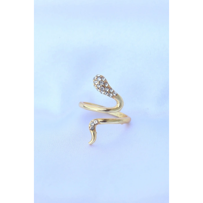 Pirinç Gold Renk Ayarlanabilir Zirkon Taşlı Yılan Yüzük