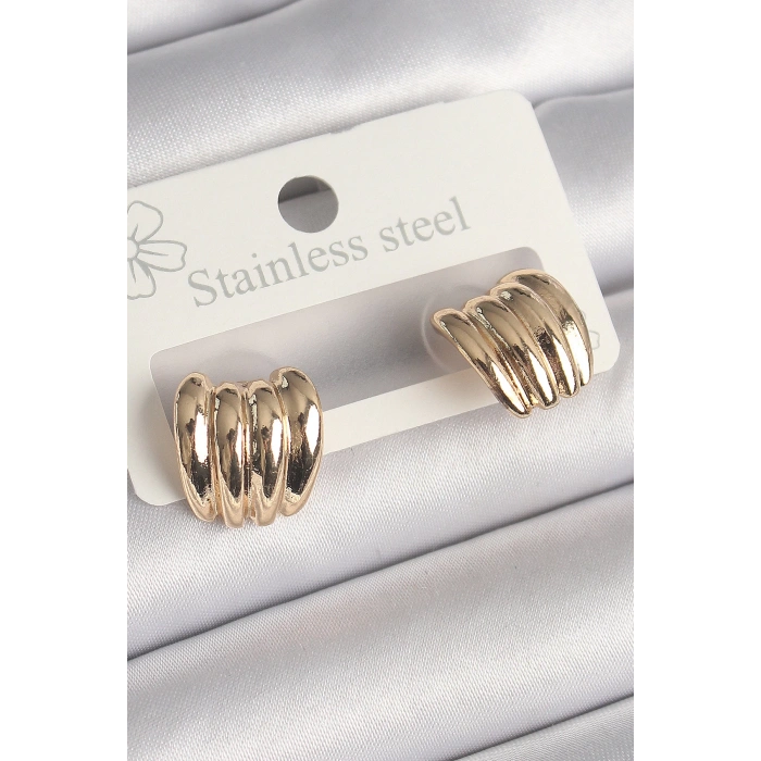 Pirinç Gold Renk İşlemeli Yarım Halka Model Kadın Küpe