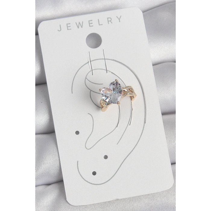 Pirinç Gold Renk Zirkon Taşlı Kalp Model Kadın Kıkırdak Küpe