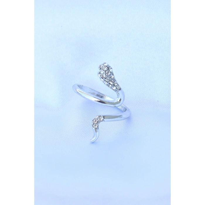 Pirinç Gümüş Renk Ayarlanabilir Zirkon Taşlı Yılan Yüzük