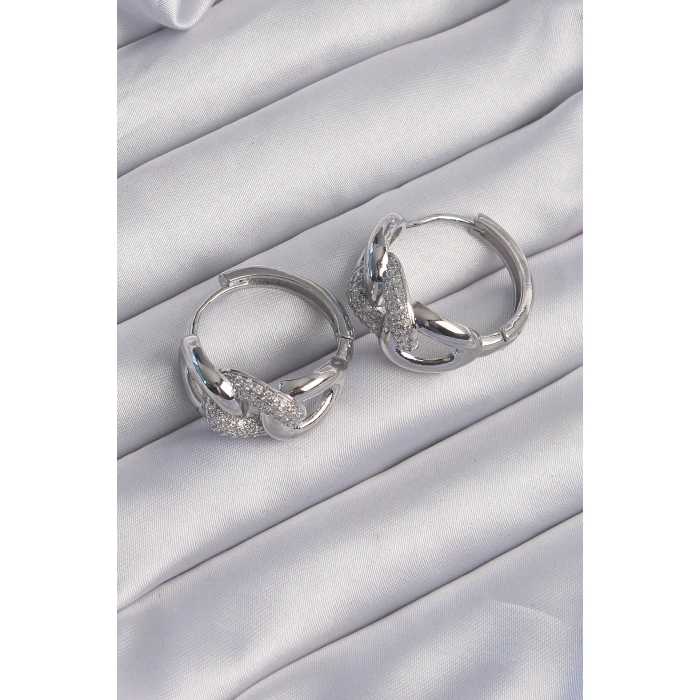 Pirinç Gümüş Renk Zirkon Taşlı Samanyolu Küpe