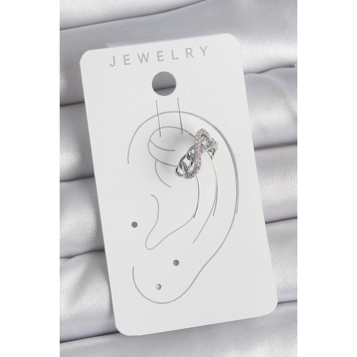 Pirinç Gümüş Renk Zirkon Taşlı Zincir Sonsuzluk Model Kadın Kıkırdak Küpe