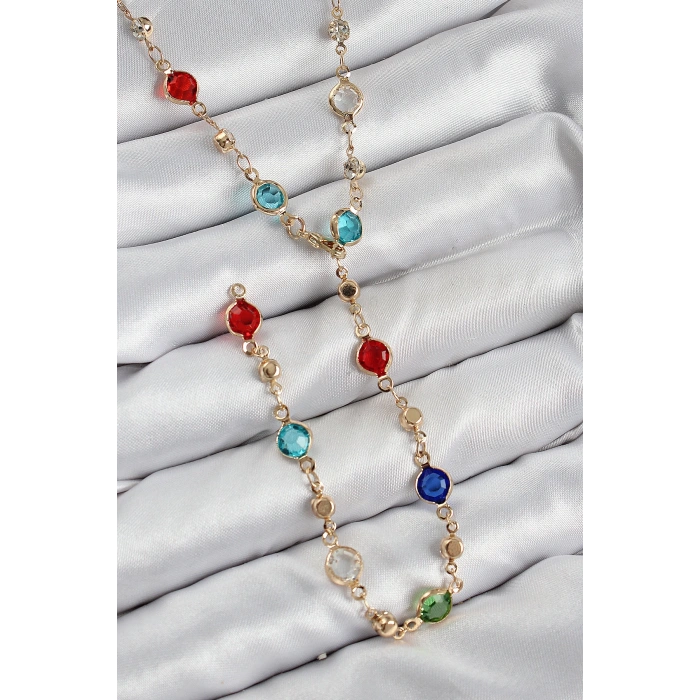 Pirinç Renkli Zirkon Taşlı Model Gold Renk Kadın Y Kolye