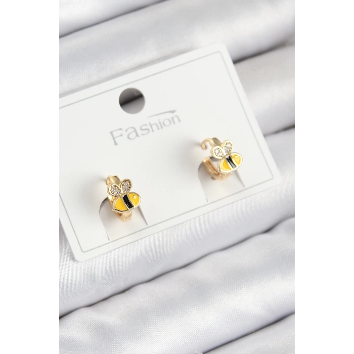 Pirinç Zirkon Taşlı Arı Model Gold Renk Çocuk Küpe