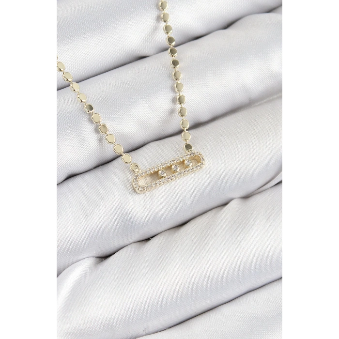 Pirinç Zirkon Taşlı Messika Model Ezme Zincir Gold Renk Kadın Kolye
