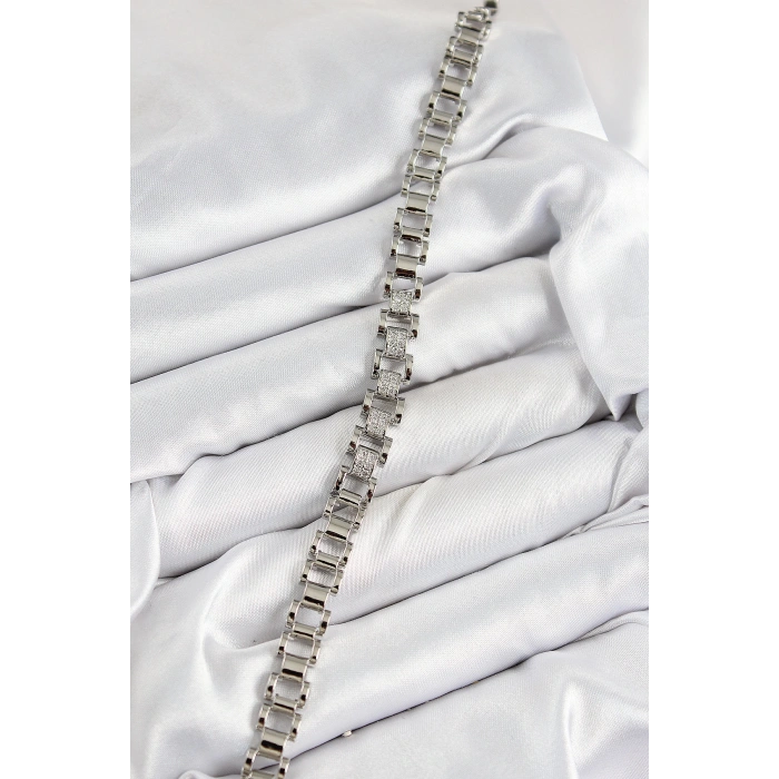 Pirinç Zirkon Taşlı Parçalı Model Gümüş Renk Kadın Bileklik