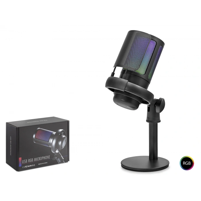 Profesyonel Gaming Rgb Mikrofon 192 Khz / 24 Bit Kondenser Kayıt Seti Type-C - Siyah ME6SB