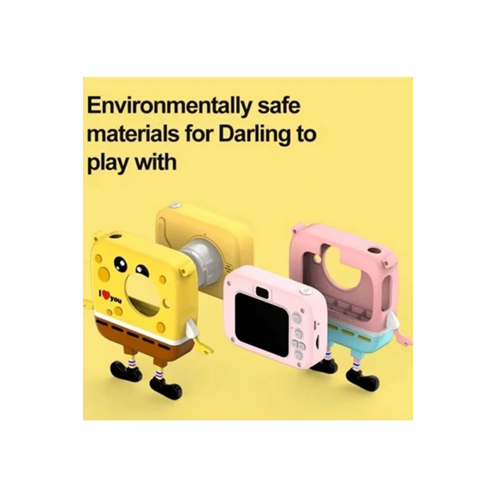 Sünger Bob Tasarımlı Yeni Nesil Çocuk Dijital Mini Fotoğraf Makinesi Çift Kamera