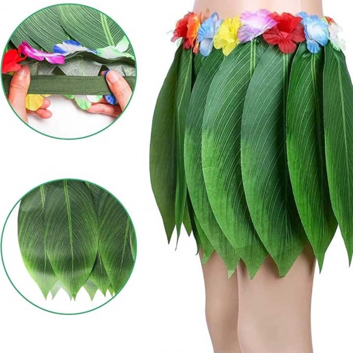 Tropikal Esintili Hawaii Yapraklı Parti Eteği Yetişkin Boy