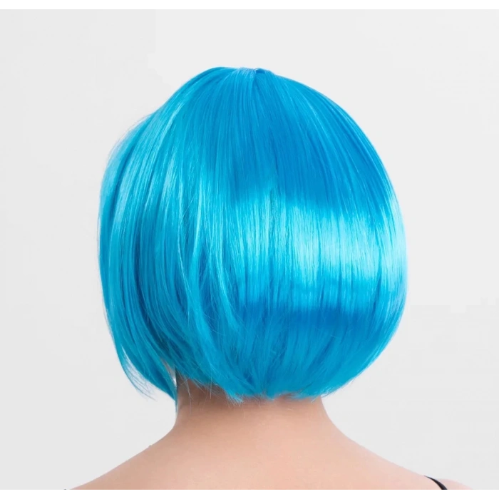 Turkuaz Açık Mavi Renk Düz Kesim Kısa Küt Parti Peruğu