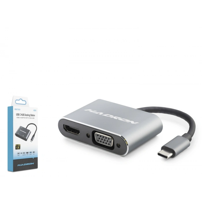 Type-C Combo Hub Hdmi 4K Vga Usb 3.0 Pd 4 Port Gri HDX7839