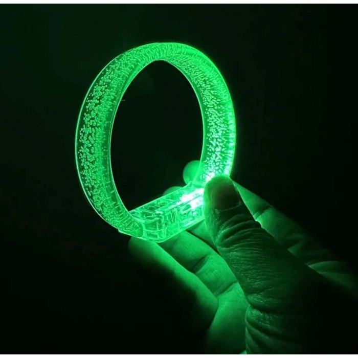 Yeşil Led Işıklı Baskı Yapılabilen Pilli Bileklik Bilezik 1,5 cm Genişlik