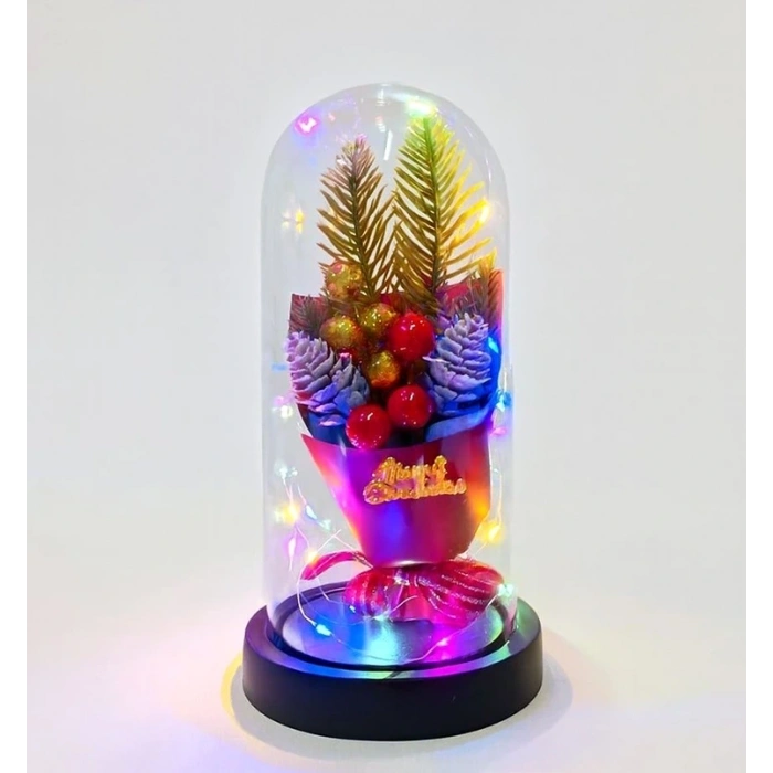 Yılbaşı Temalı Işıklı  Dekoratif Cam Fanus Alk5081