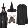120 cm Siyah Yakalı Cadı Pelerini Cadı Şapkası ve 1 Çift Siyah Kısa File Tüm Eldiven Seti 3 Parça