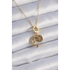316L Çelik Gold Renk Zirkon Taşlı Ay Yıldız  Model Charm Model Kadın Kolye