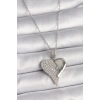 316L Çelik Gümüş Renk Zincir Zirkon Taşlı Kırık Kalp Model Kadın Kolye
