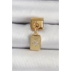 316L Çelik Sallantılı Zirkon Taşlı Kutup Yıldızı Figürlü Dikdörtgen Model Gold Renk Nomination Charm