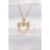 316L Çelik Zincir Altın Renk İnci Taş Detay Zirkon Taşlı Kalp Kolye