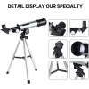 50x360 Mini Teleskop Kara Uzay Teleskobu Aliminyum Gövde Tripodlu