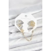 Kiraz Model Pirinç Gold Renk Zincir Bağlantılı Ear Cuff Küpe Seti
