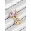 Pembe Zirkon Taşlı Kap Detaylı Kedi Figürlü Gold Renk Kadın Broş