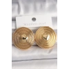 Pirinç Gold Renk Kalp İşlemeli Daire Plaka Model Kadın Küpe