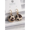 Pirinç Gold Renk Leopar Desenli Daire Model Kadın Küpe