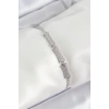 Pirinç Gümüş Renk Zirkon Taşlı Kemik Model Kadın Bileklik