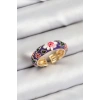 Pirinç Mor Mineli Çiçek Motifli Gold Renk Ayarlanabilir Kadın Yüzük