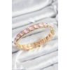 Pirinç Pembe Zirkon Taşlı Kare Model Gold Renk Lastikli Kadın Bileklik
