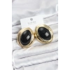 Pirinç Siyah Badem Model Vintage Gold Kadın Küpe