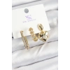 Pirinç Zİrkon Taşlı Kalp Model Gold Renk 3lü Kadın Küpe