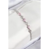Pirinç Zirkon Taşlı Pembe Kalp Model Gümüş Renk Kadın Bileklik
